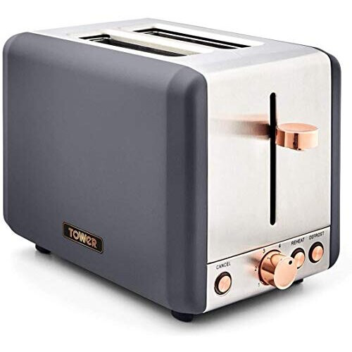 Tower Cavaletto T20036RGG 2-Slice Toaster Stainless Steel, 850W, Grey and Rose Gold