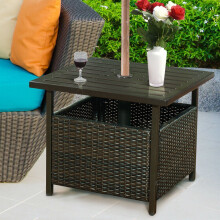 Square Rattan Patio Table with Parasol Hole for Indoor and Outdoor use
