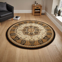 Heritage 4400 Circular Rugs in Black Cream Traditional Soft Powerloomed Mats 150x150cm