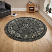 Heritage Circular Rugs 4400 in Grey Traditional Soft Powerloomed Mats 150x150cm