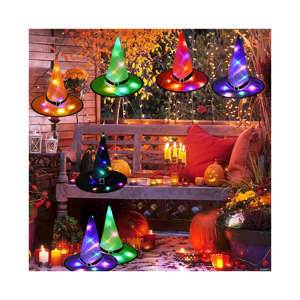 (Red) Halloween LED Light Up Witch Hat Glowing Witches Caps