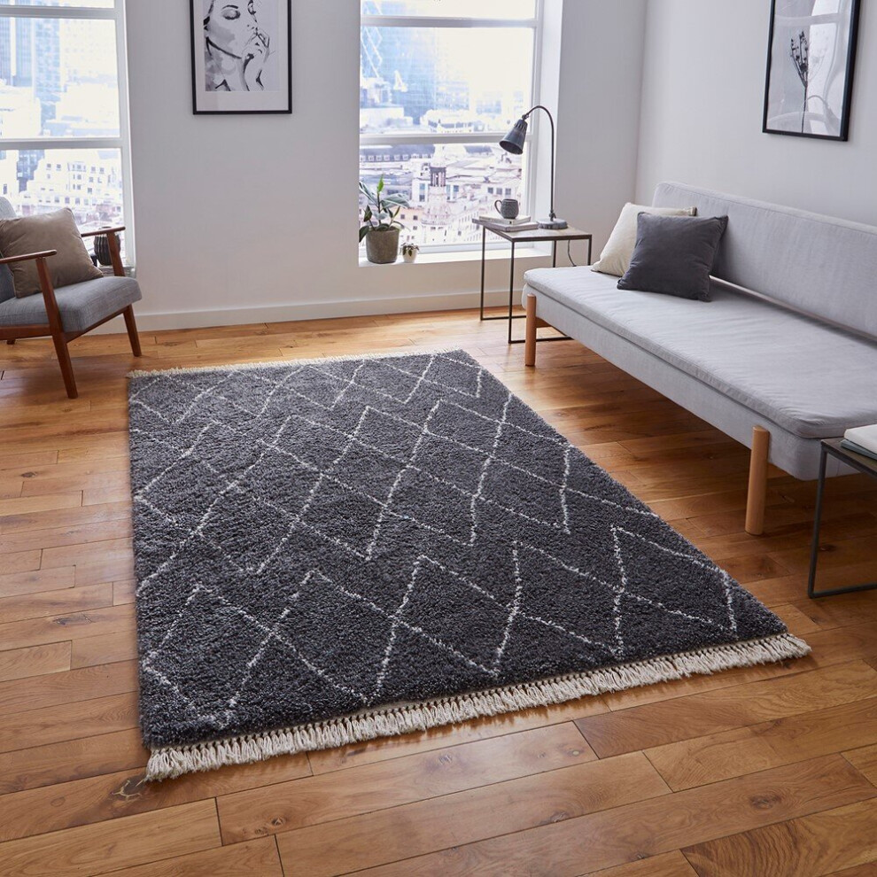Think Rugs (200X290cm) Modern Boho 8280 Rugs In Moroccan Soft Deep Shaggy Mats Grey
