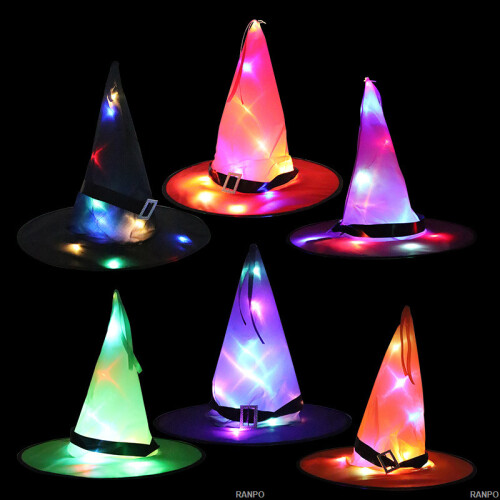 (Pink) Halloween LED Light Up Witch Hat Glowing Witches Caps 2