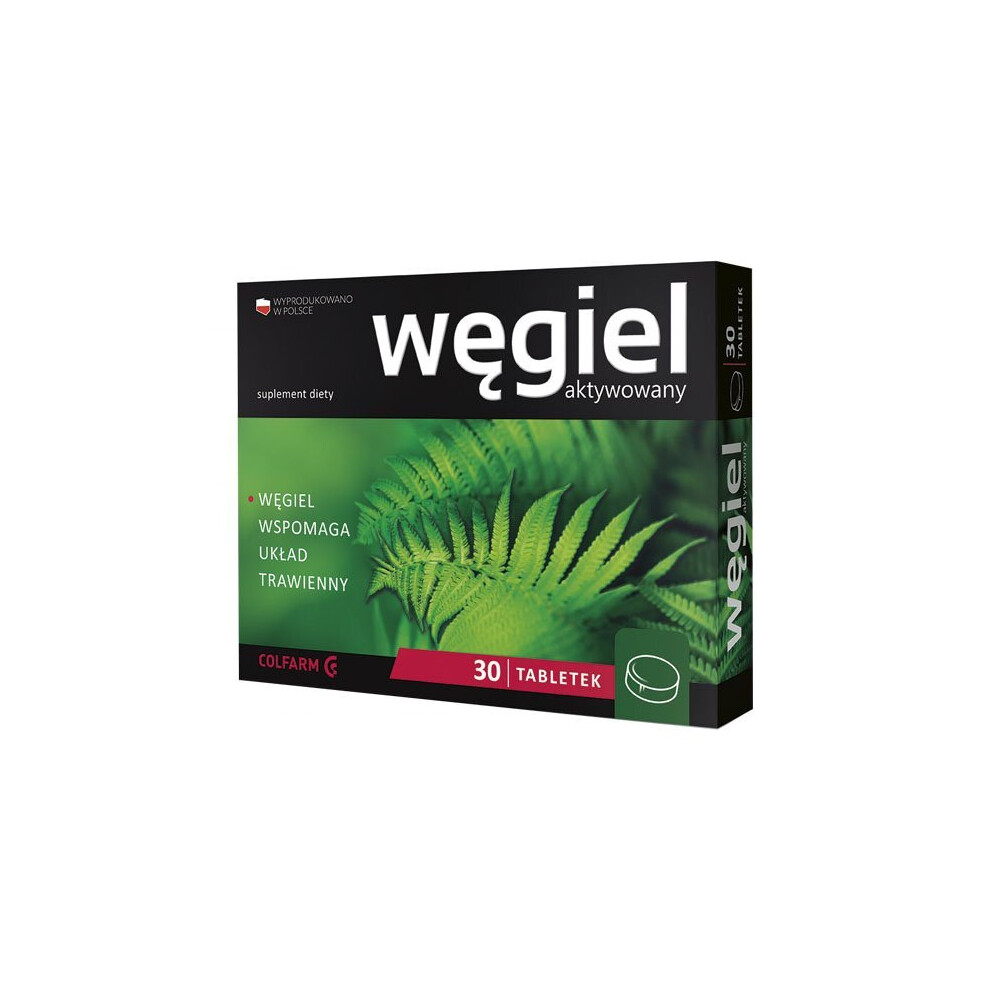 Colfarm Activated Charcoal 150 Mg - Diarrhea Relief, 30 Tablets | Wegiel Aktywowany
