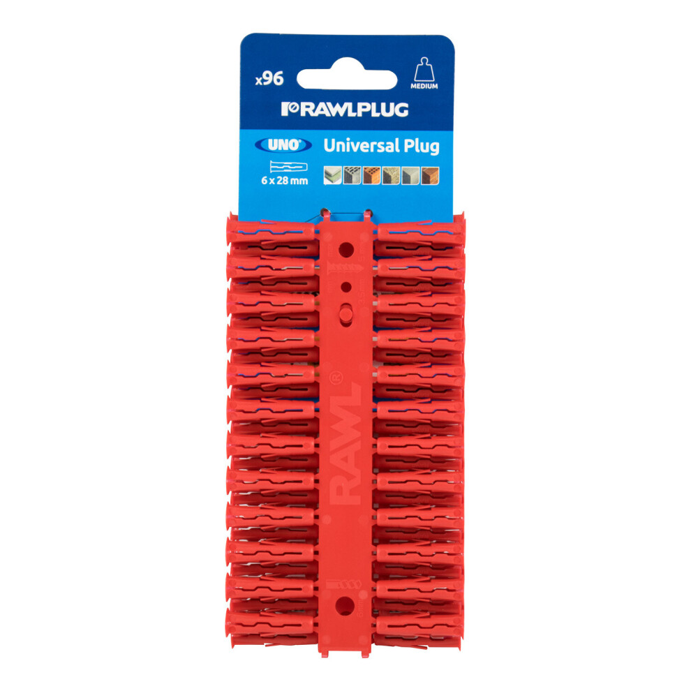 Rawlplug Raw68520 Red Uno Plugs 6Mm X 28Mm Card Of 96 5010445685200
