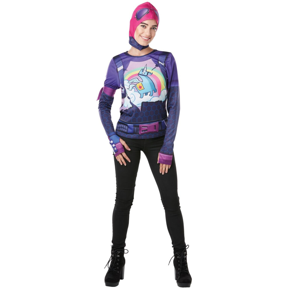 (Small (UK 8-10)) Adult Brite Bomber Top and Snood - Fortnite - Ladies Costume