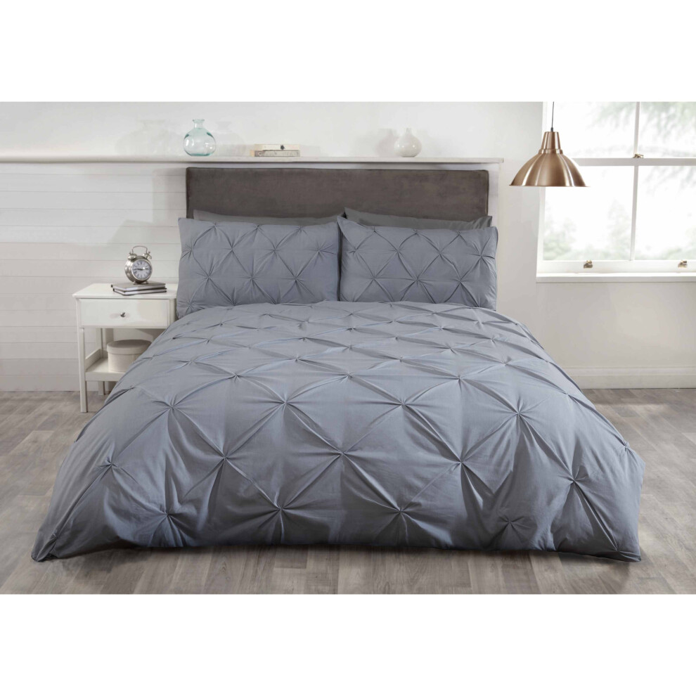 Pintuck Bedding Set Grey King Size Duvet Cover