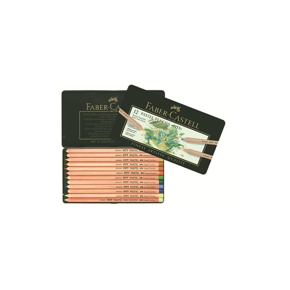 Faber Castell Pastel Pencil Pitt Metal Wallet With 12 Pieces-image-OPC-P68HRGN-NEW