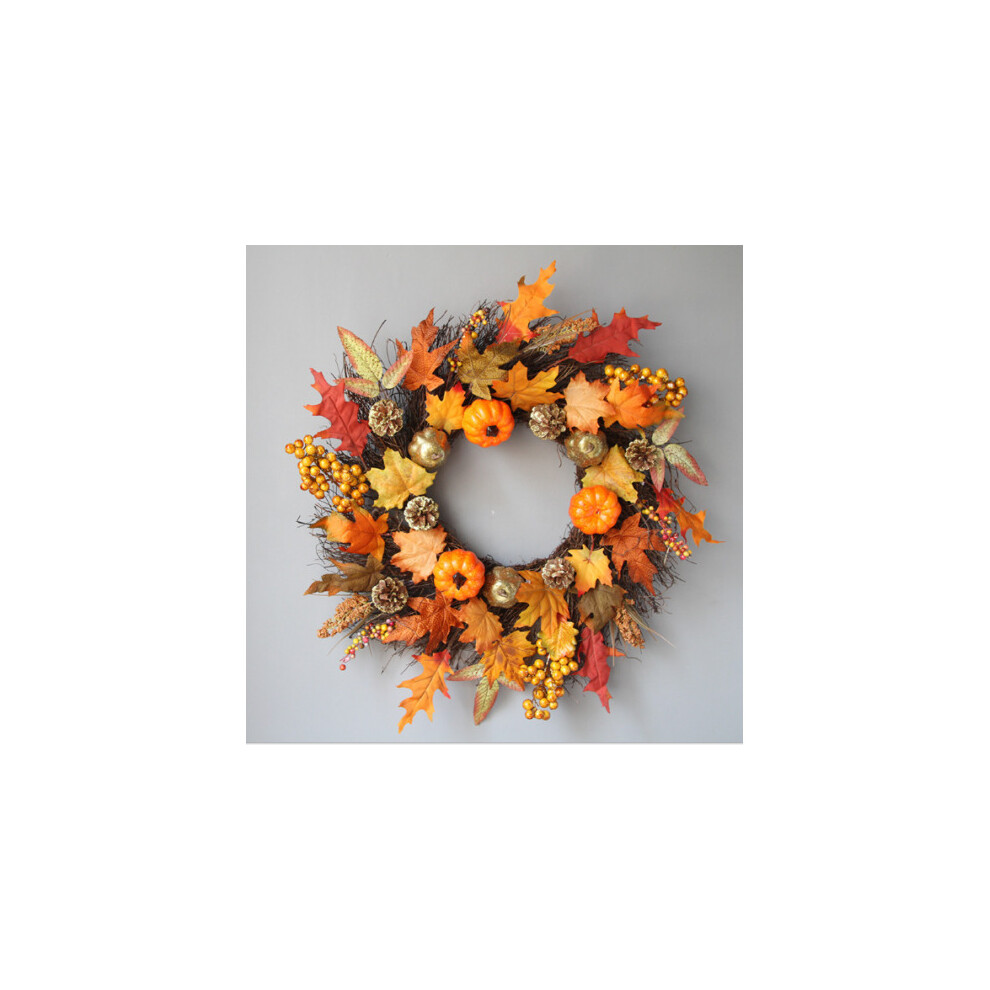 45CM Home Decor Fall Door Pumpkin Wreath Autumn Color Maple Leaf Garland UK