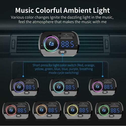 Bluetooth 5.0 Handsfree Car Kits FM Transmitter MP3 Player USB Fast Charger AUX 2