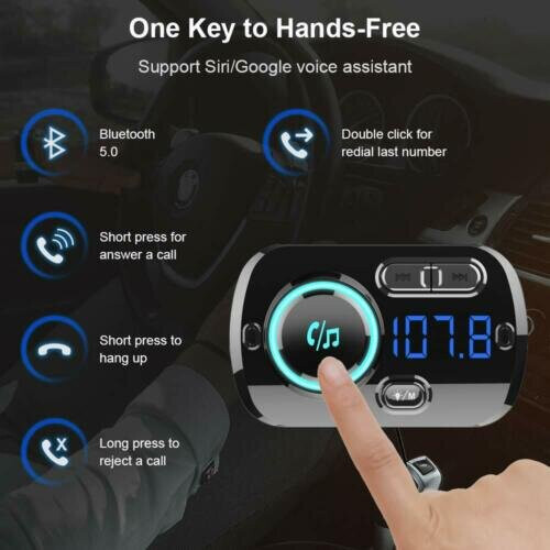 Bluetooth 5.0 Handsfree Car Kits FM Transmitter MP3 Player USB Fast Charger AUX 1