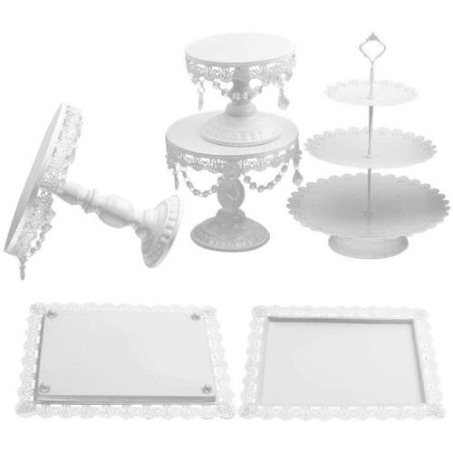 6Pc Crystal Cake Stand, Cupcake Stand & Dessert Holder Set - White