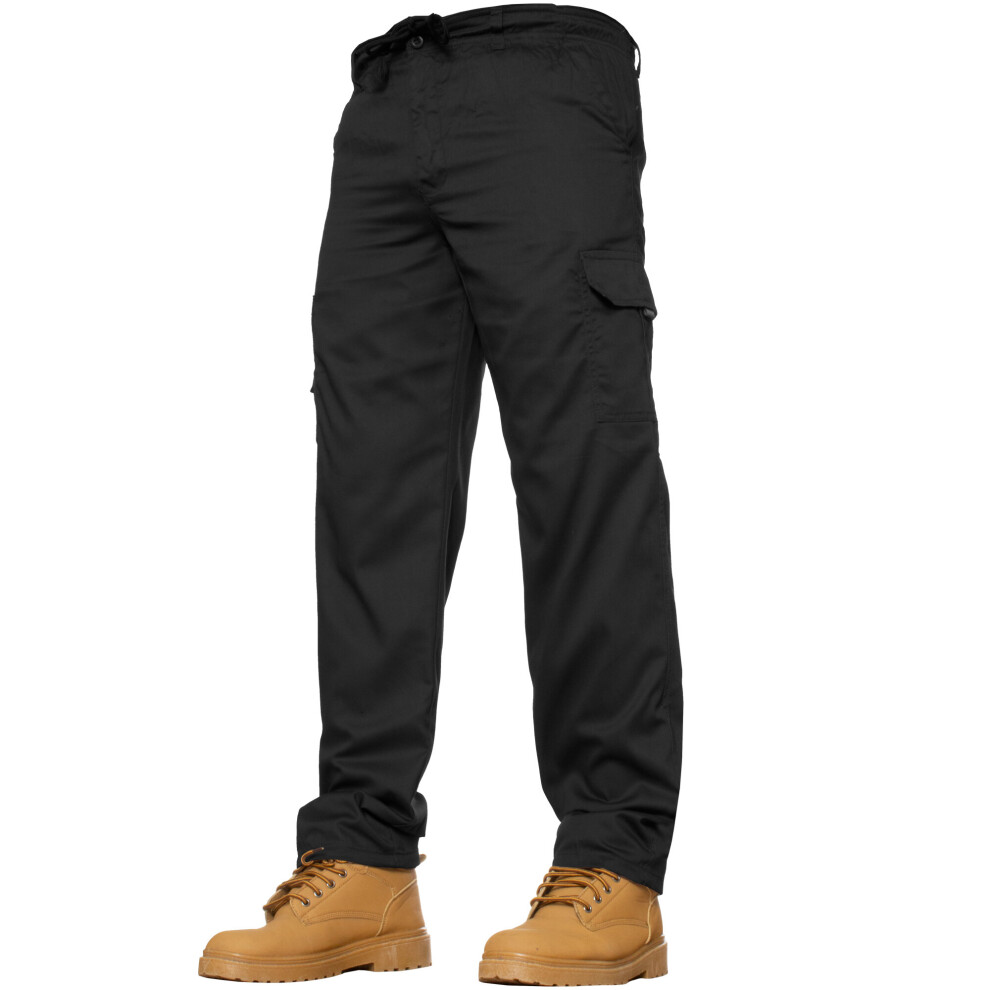 (Black, 46R) Kruze Mens Designer Cargo Combat Trousers Elasticated Pants