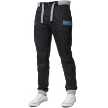 (Black, 46R) Enzo Designer Mens Cuffed Denim Jeans Regular Fit