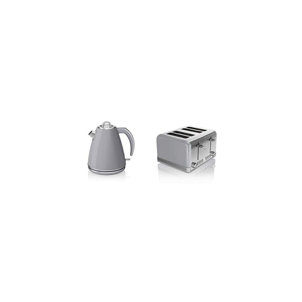 Swan Retro Set - GREY 1.5 Litre JUG Kettle & GREY 4 Slice Toaster Set