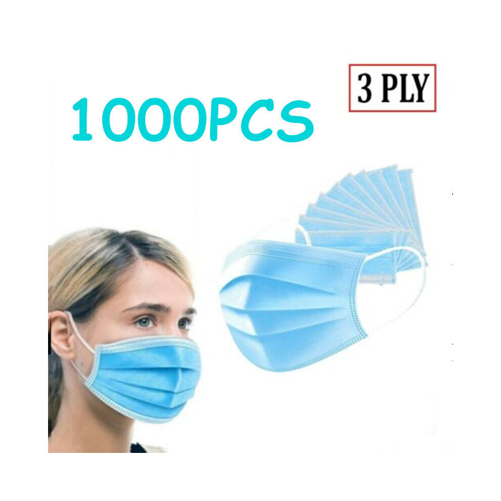 1000 Disposable Face Mask 3 Ply Face Cover Masks Protection 795340203685