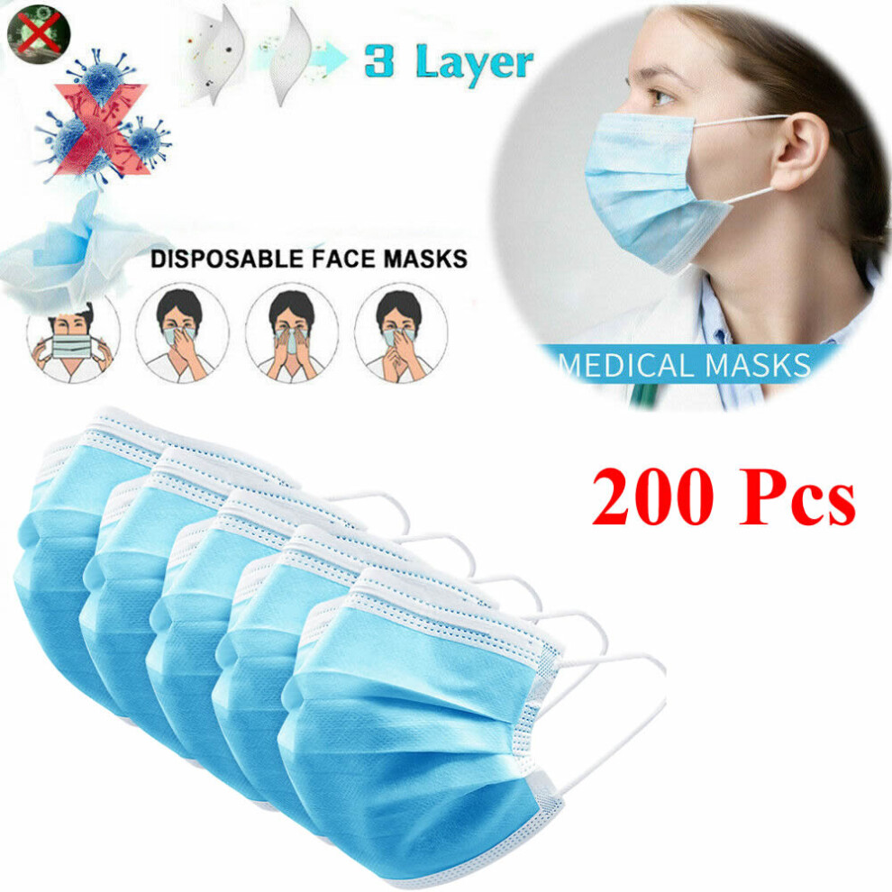 200Pcs Disposable 3Ply Medical Clinical Mask Anti Dust Earloop Face Mouth Mask 795340646703