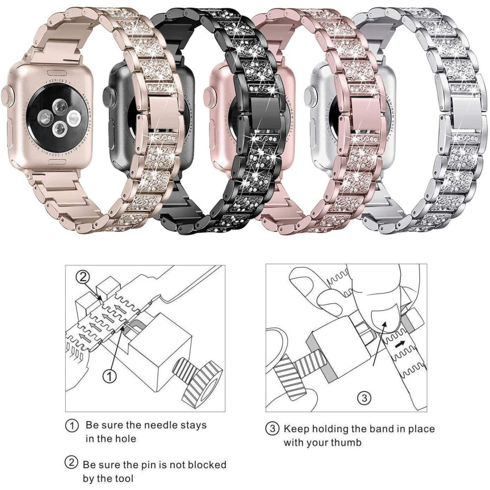 (for Apple watch 38 / 40 mm, Silver) Bling Diamond Stainless Steel Metal for Apple Watch Strap Series 38 40 42 44 mm