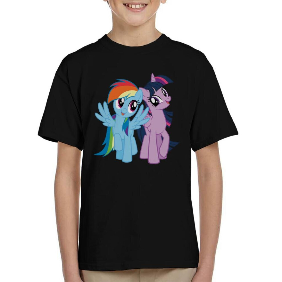 (Small (5-6 yrs), Black) My Little Pony Rainbow Dash And Twilight Sparkle Kid's T-Shirt