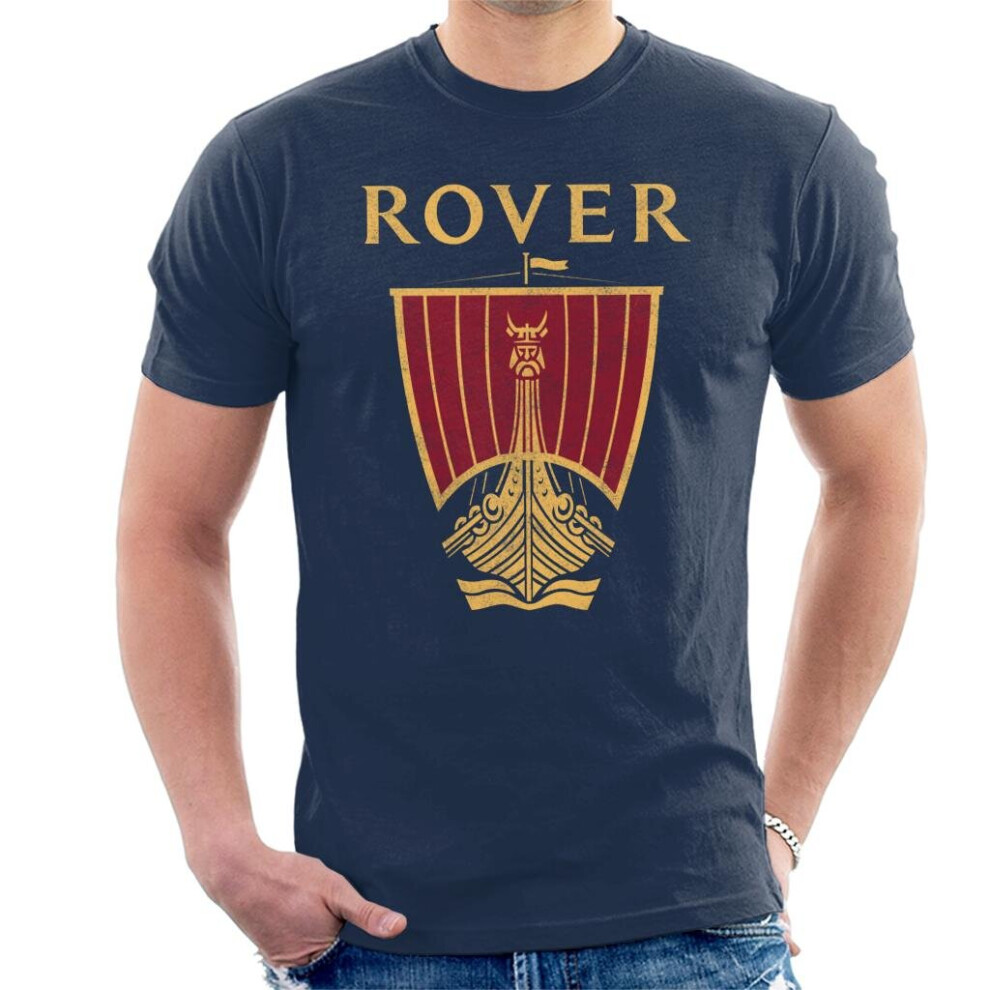 (Large, Navy Blue) Rover Logo British Motor Heritage Men's T-Shirt