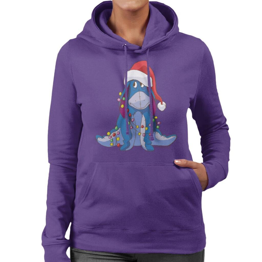 (M, Purple) Disney Christmas Eeyore Tangled In Festive Lights Women's Hooded Sweatshirt