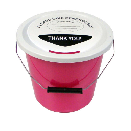 3 Charity Money Collection Buckets 5 Litres - Pink