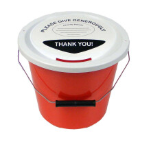 5-Litre Red Charity Money Collection Bucket with Secure Lid, Cable Ties and Please Give Generously Label for Fundraisers