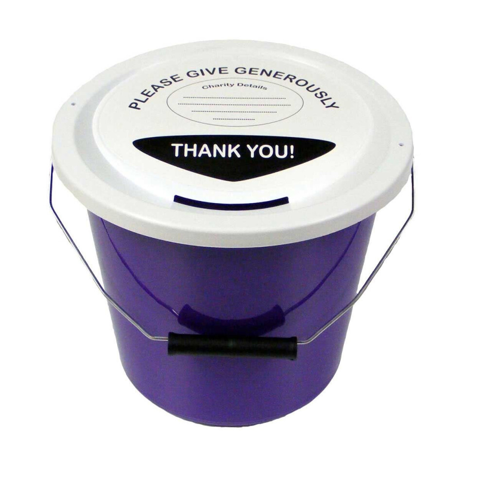 3 Charity Money Collection Buckets 5 Litres - Purple
