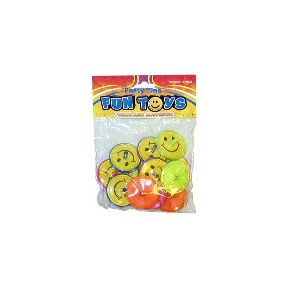 Bag of 12 Smiley Mini Spinning Tops