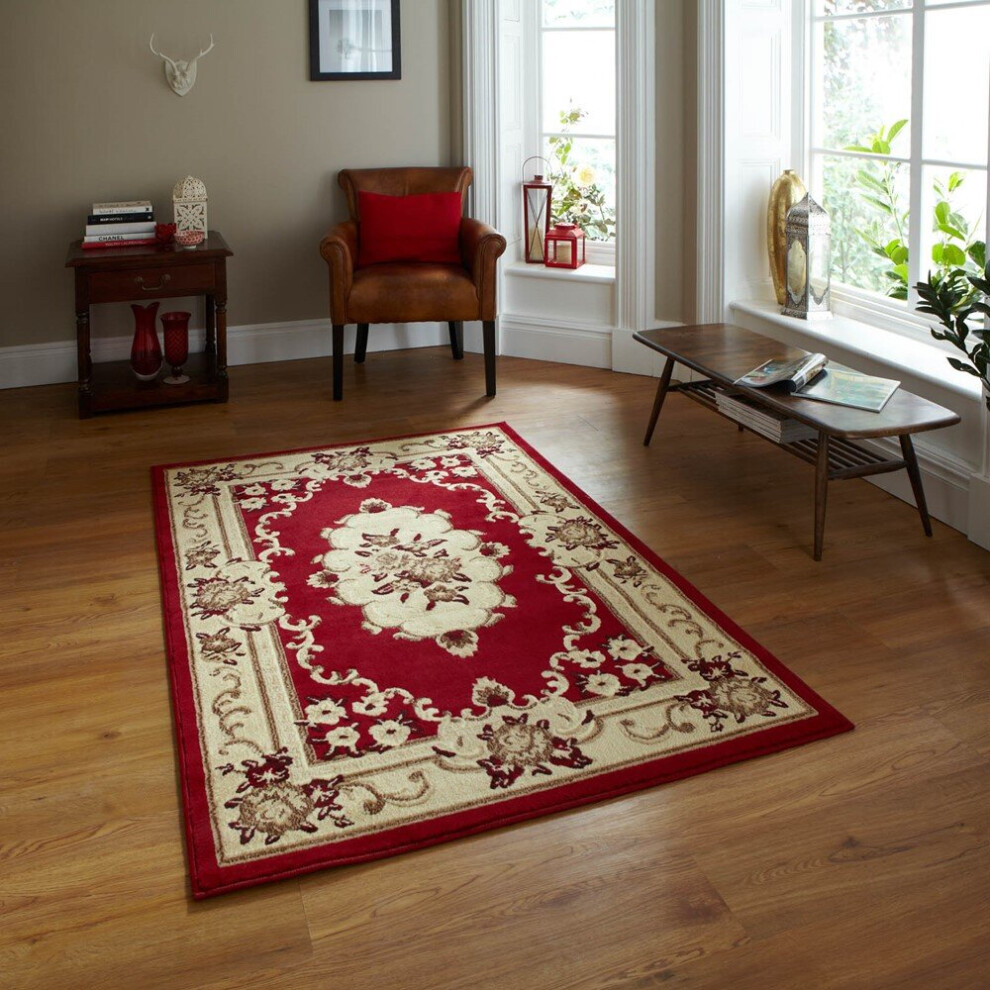 (120x170cm) Marrakesh Rugs in Red Traditional Medallion Power Loomed Polypropylene Mats