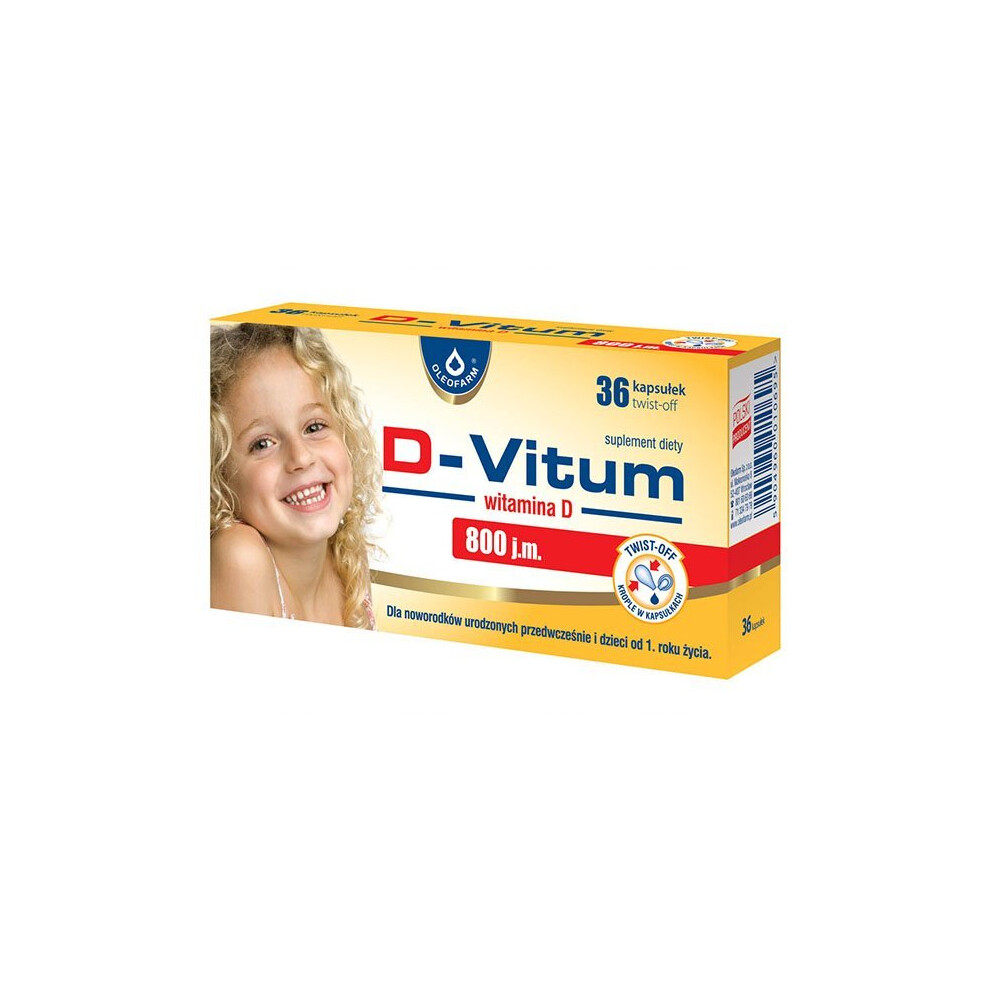 D-Vitum 800 IU, vitamin D for premature babies and from 1 year, 36 twist-off capsules