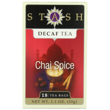 Stash Tea, Thé Noir, Chai Épicé Décaféiné, 18 Sachets de Thé, 1,1 oz (33 g)