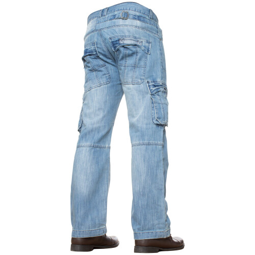 (Light Blue, 32W / 34L) Enzo Mens Cargo Jeans Trousers Casual Work