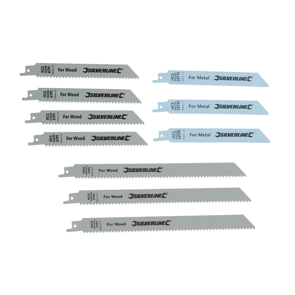 Silverline Recip Saw Blades for Wood & Metal 10-Peice  ( HCS - 240 & 150mm ) ( UK )