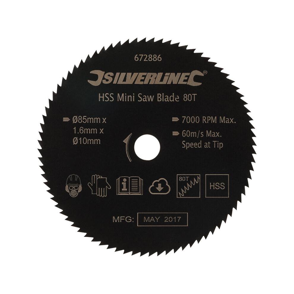 Silverline HSS Mini Saw Blade  ( 85mm Dia - 10mm Bore - 80T ) ( UK )