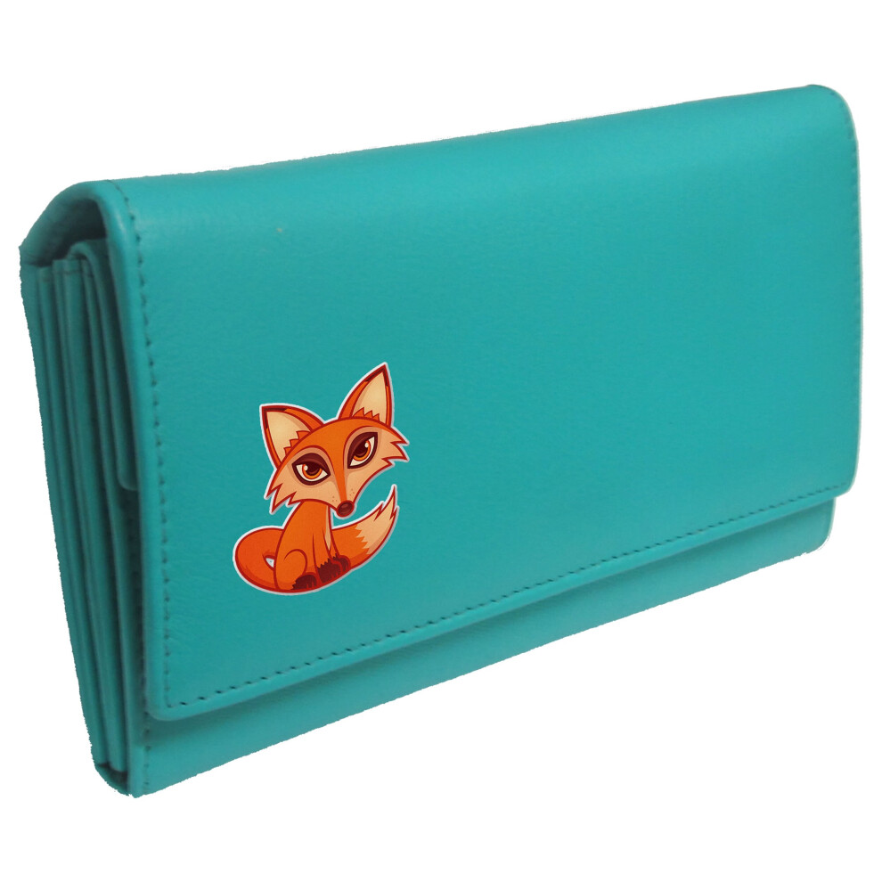 (Turquoise) Red Fox Womans Purse KLASSEK Brand Image On Real Animal Leather Foxy Foxes Accessory Gift