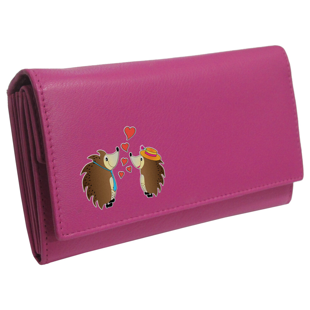 (Pink) Hedgehogs in Love Womans Purse  KLASSEK Brand image on Real Animal Leather Hedgehog Lovers accessory gift