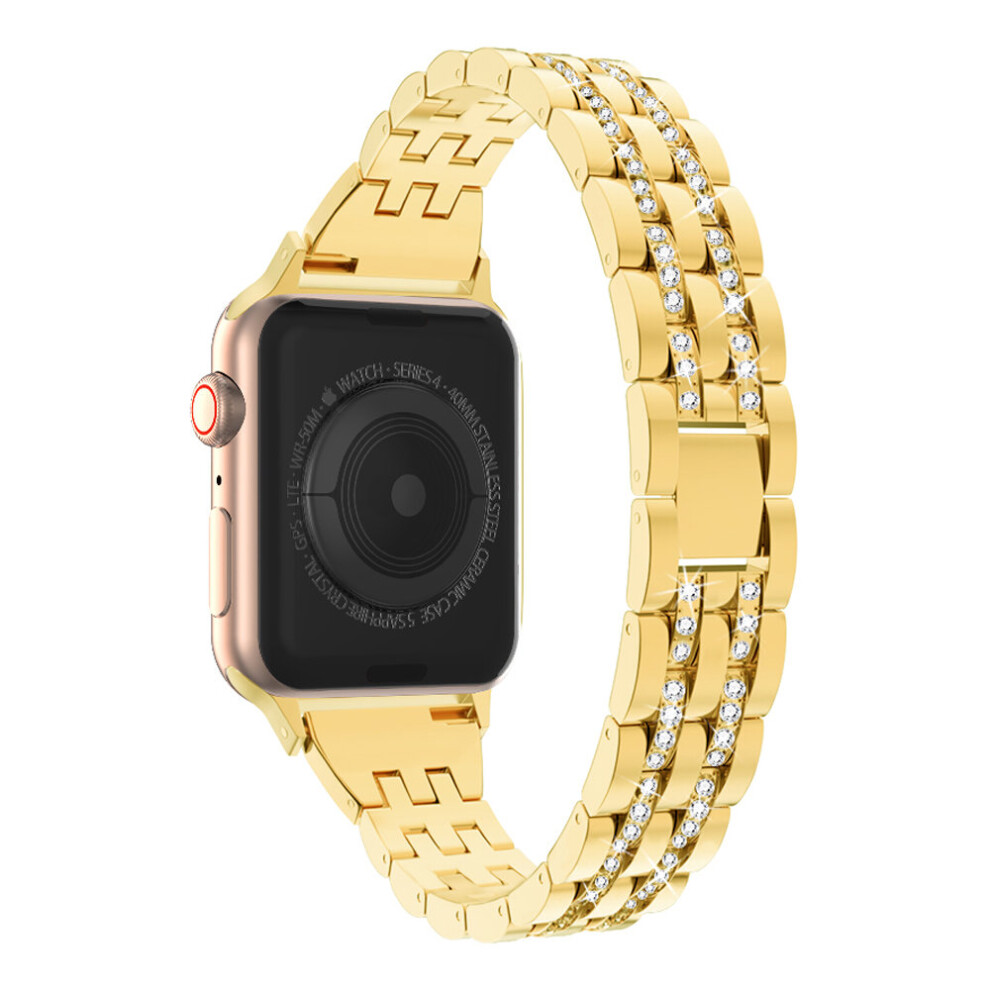 Photos - Watch Strap  Bling Diamond Stainless Steel Metal for Apple  Series 6 5 4 3 2 1 SE 38 40 42 44(for Apple Watch 42/44 MM, Gold)