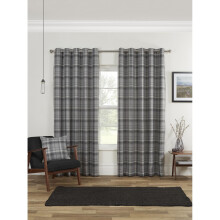 Gorden John Textiles Carnoustie Curtains Blackout Eyelet Woven Check Grey 90 x 90"