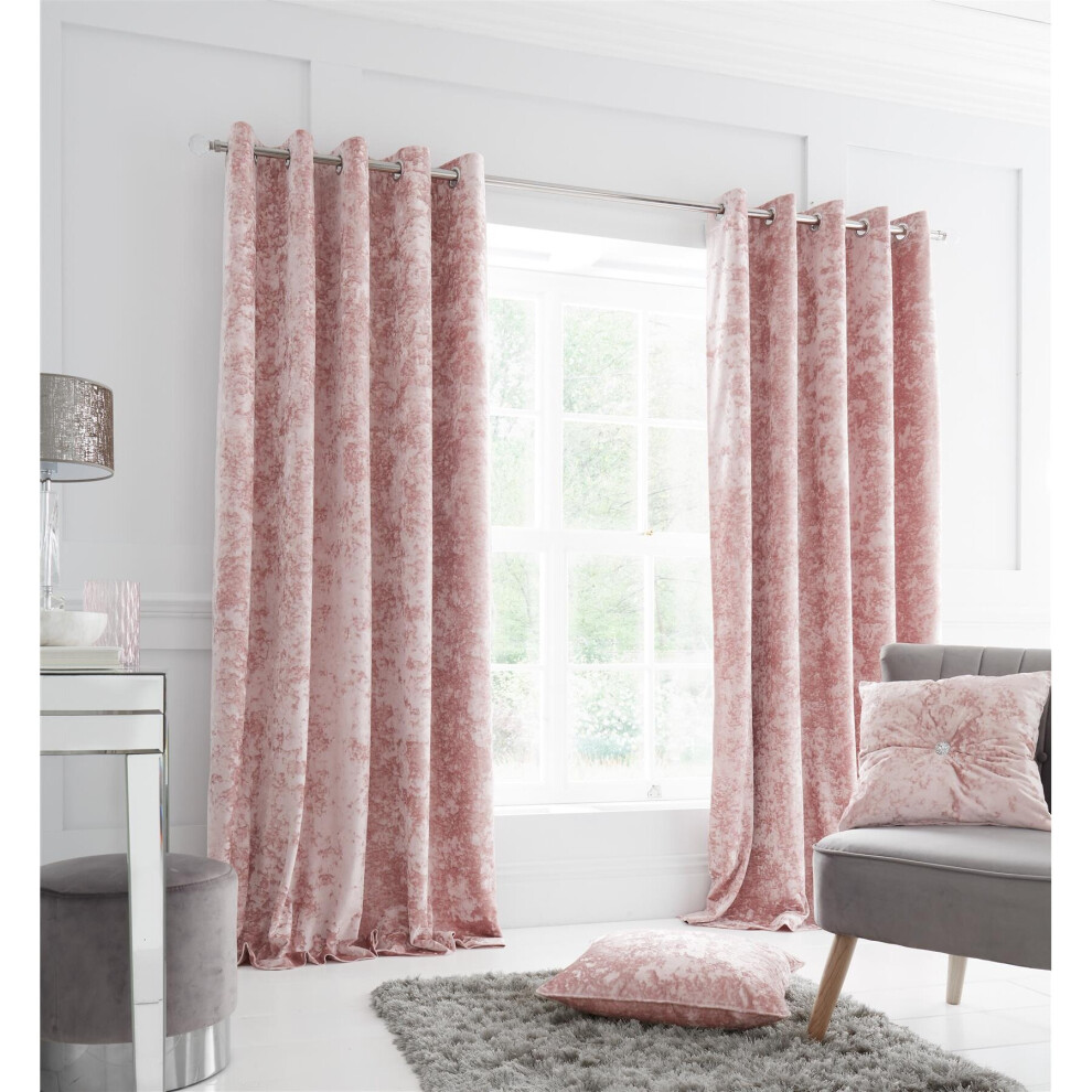 Bianca Catherine Lansfield Crushed Velvet 66 X 72 Inch Eyelet Curtain Pair Blush