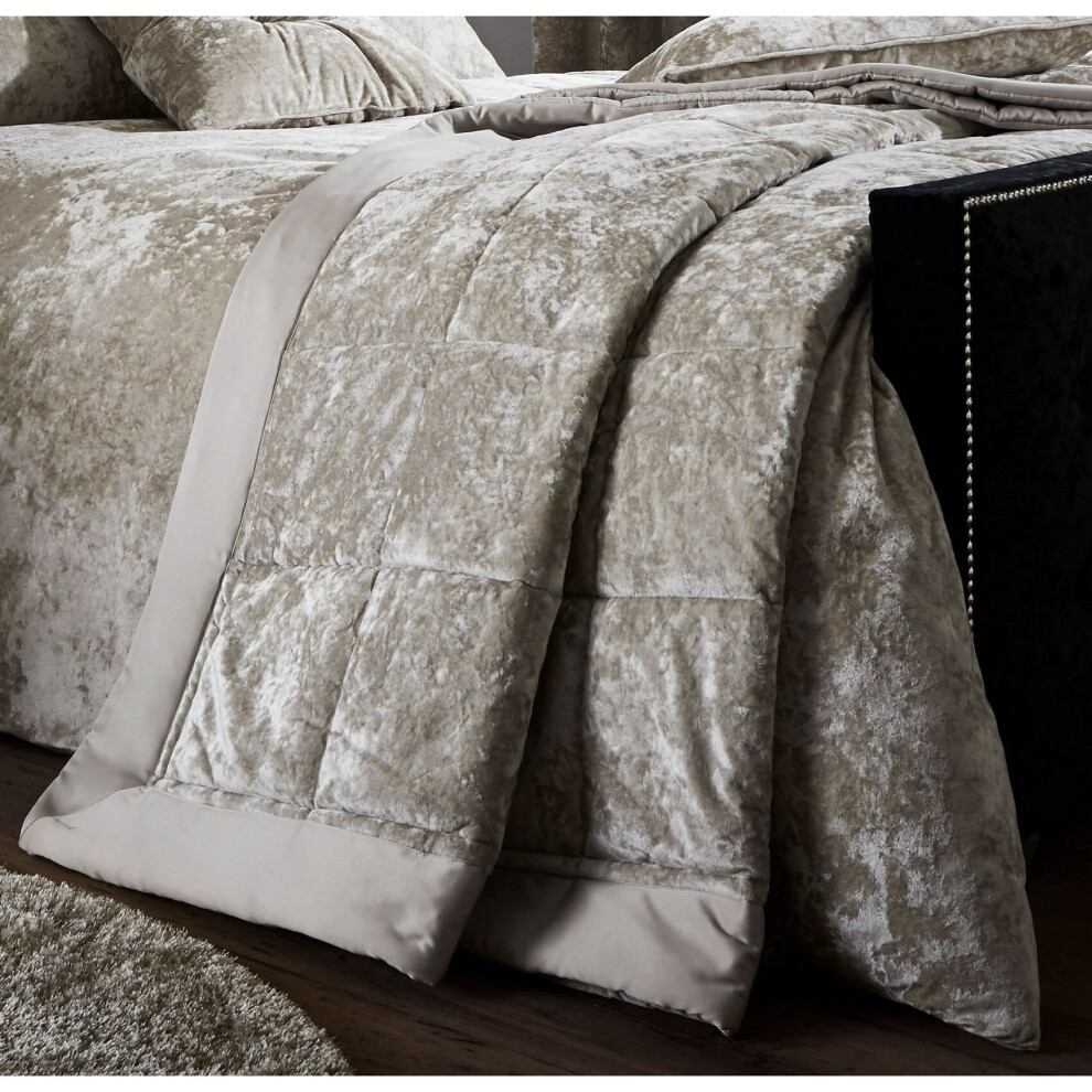 Crushed Velvet Bedspread Quilted Throw, Natural , 220 x 220 cm