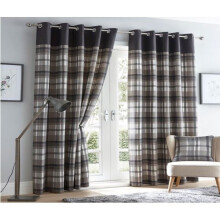 Orleans 90" X 90" Charcoal Grey Slate Tartan Check Eyelet Ready Made Curtains