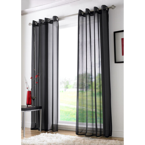 Voile Ring Top Eyelet Curtain Panel Black 54" Drop