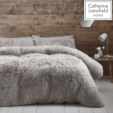 Catherine Lansfield Cuddly King Duvet Cover Set Silver