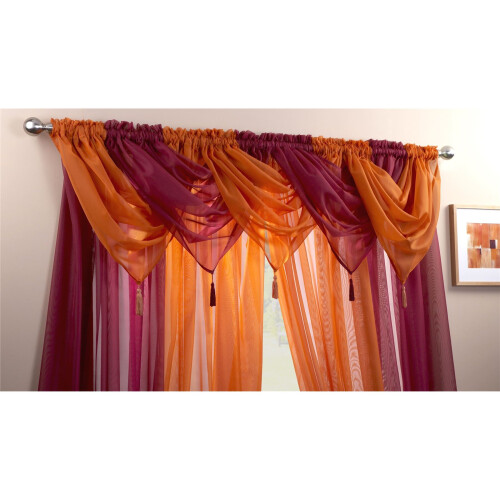Alan Symonds Plain Voile Curtain Swag Panel Orange Tasseled