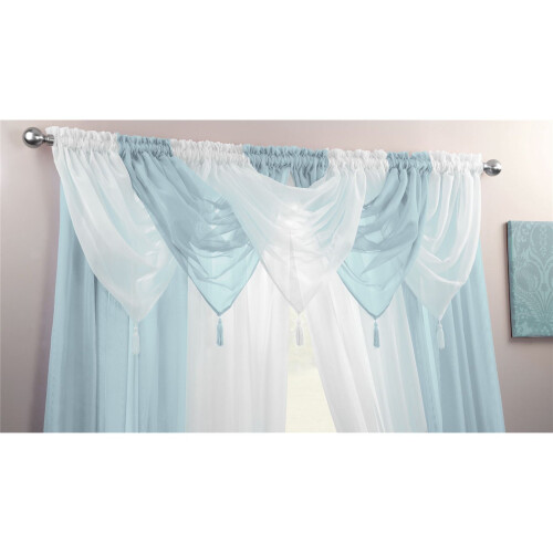 Alan Symonds Duck Egg Plain Voile Curtain Swag Panel - Tasseled 76x53cm