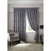 Tivoli, Silver Lined Curtains, Trailing Leave Floral Jacquard Design, Ready Made Pencil Pleat Curtain Pairs, 66" x 90"