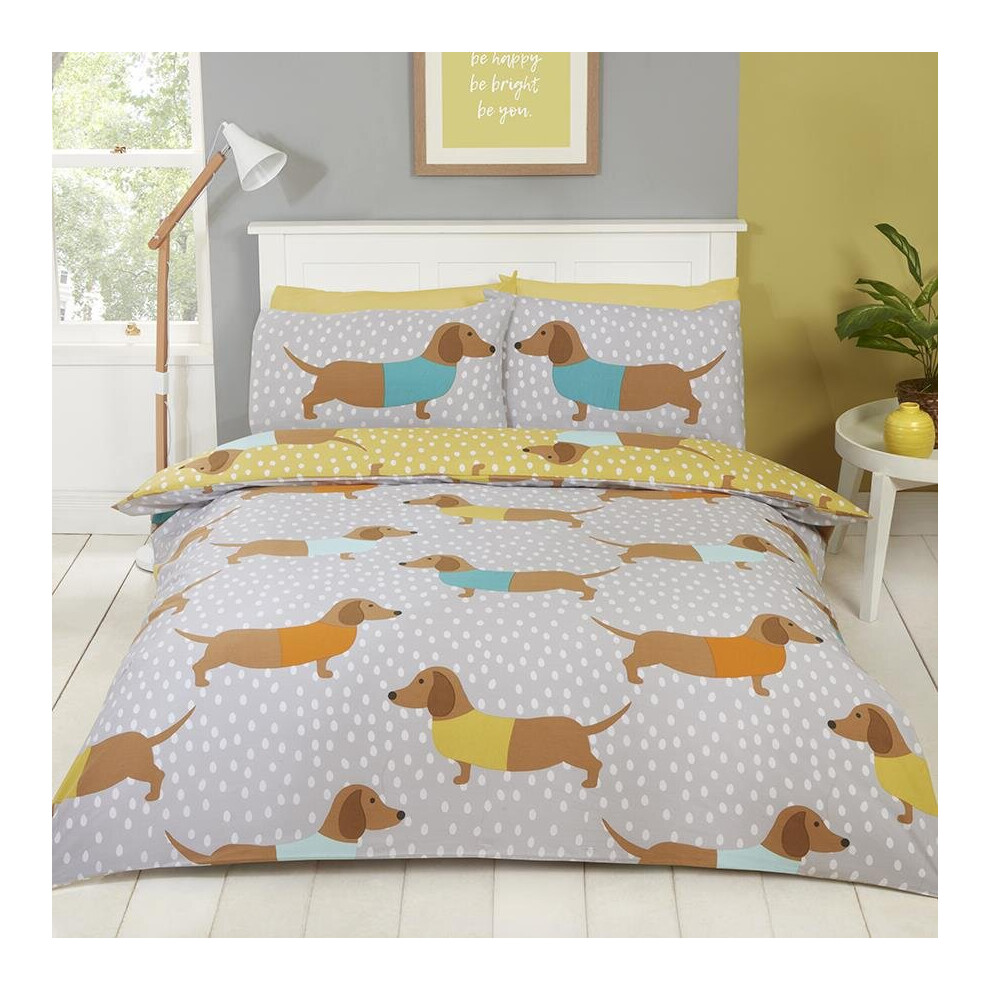 Dolly Dachshund Ochre King Duvet Cover Set Reversible Bedding Bed Set