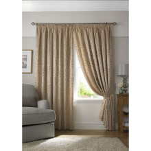 Tivoli, Latte Lined Curtains, Trailing Leave Floral Jacquard Design, Ready Made Eyelet Curtain Pairs, 66" x 90"