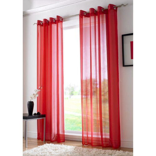 Red Eyelet Ring Top Voile Curtain Panel 72" Drop